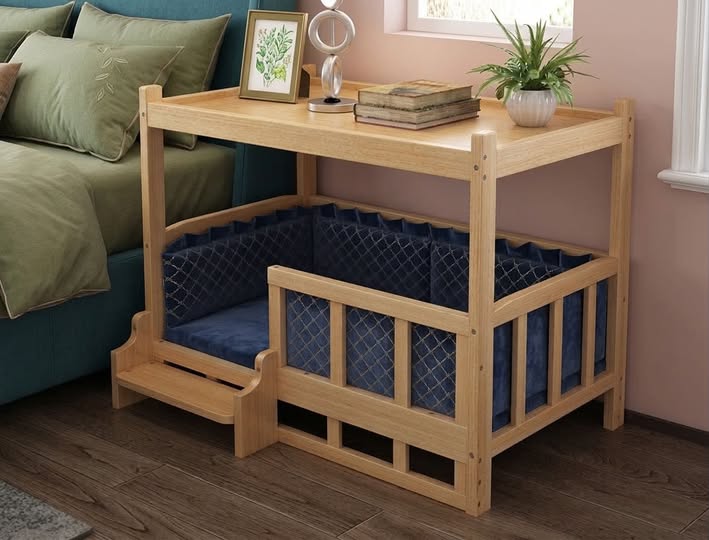 Wooden dog bed with nightstand top