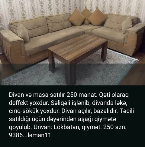 Künc divan və masa dəsti
