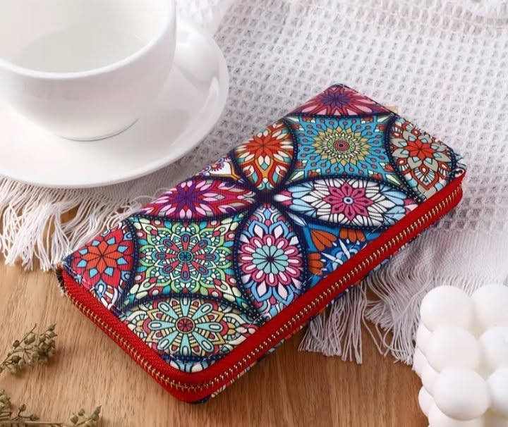 Mandala baskı cüzdan, çoklu bölme