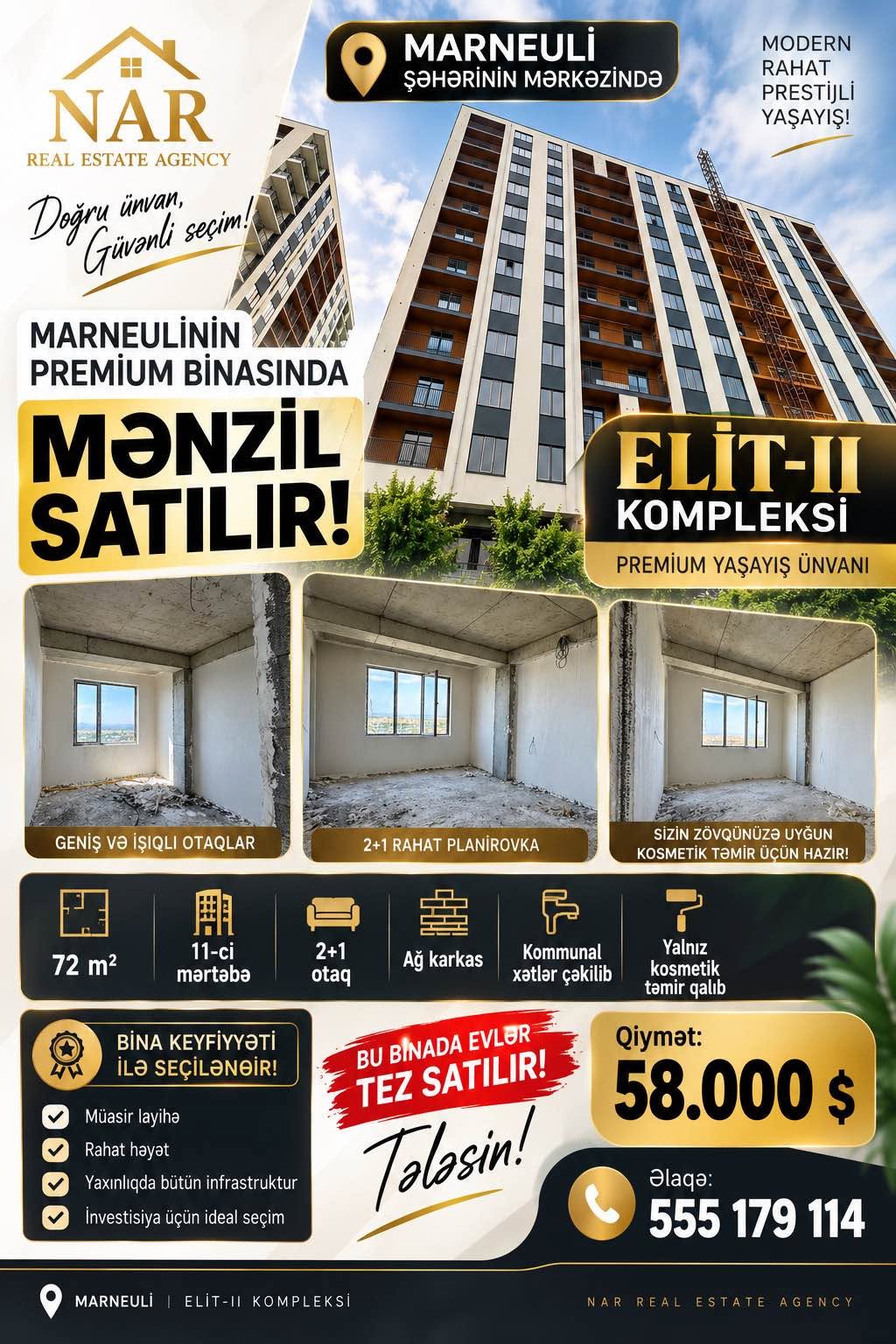 1 otaqlı mənzil satılır, Marneuli — $58,000