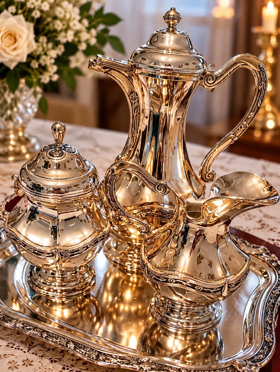 Vintaj gümüş kafe servisi