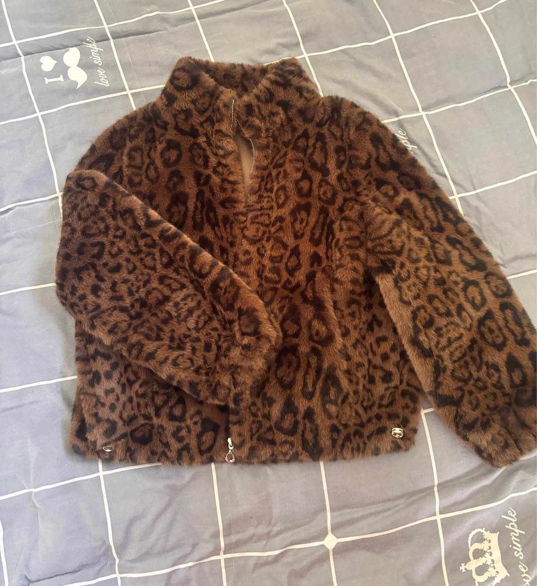 Leopar yapay kürk ceket, standart beden