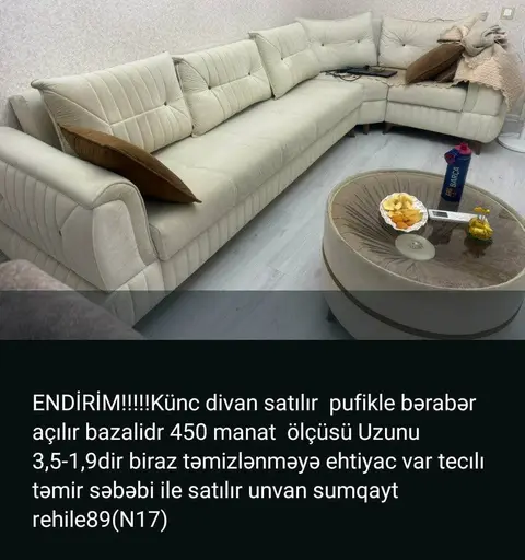 Künc divan pufiklə, 3,5×1,9 m