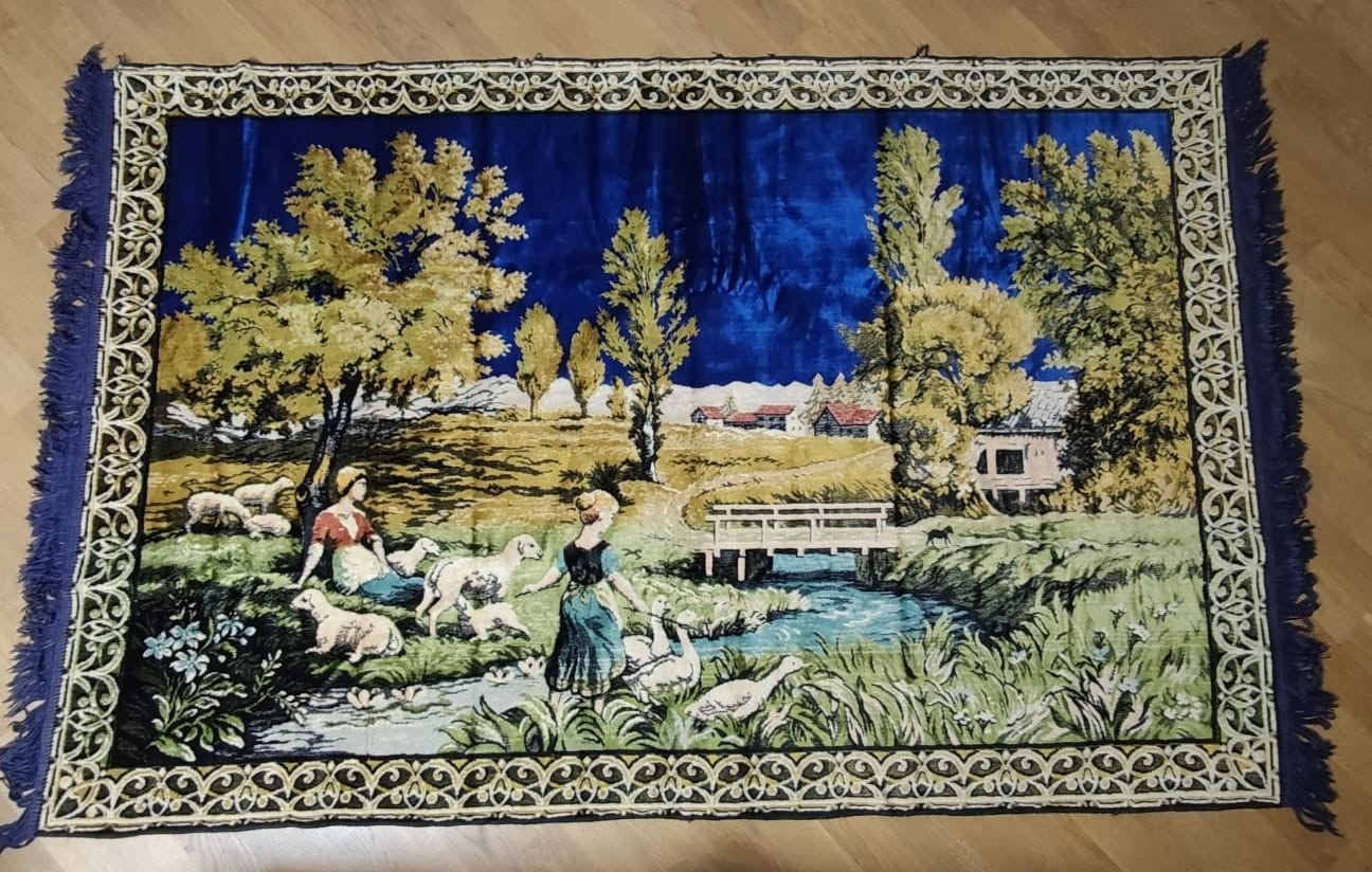 Vintage duvar halısı, orijinal saçaklı
