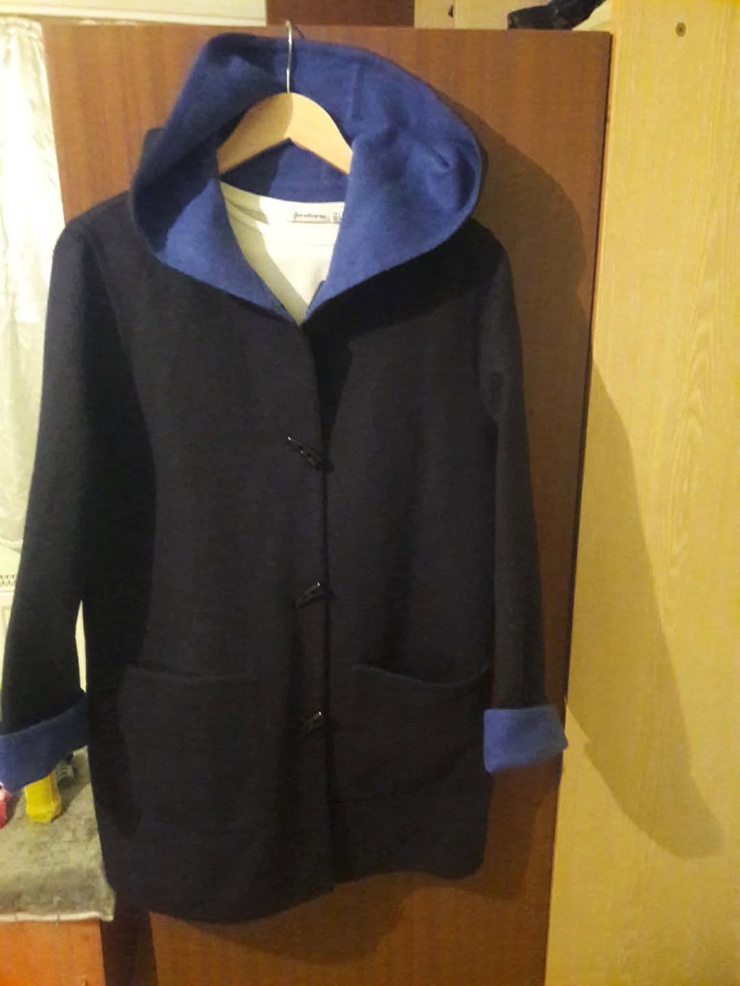 Navy hooded coat, size M