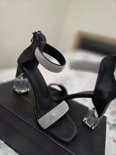 Black heels with rhinestone straps