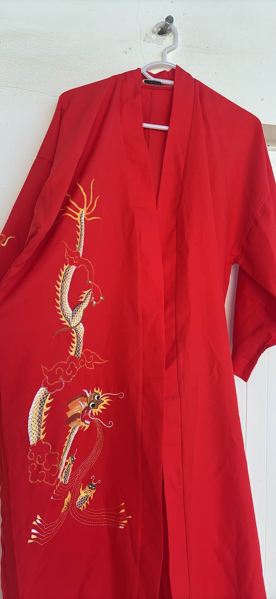 Red Chinese kimono with dragon embroidery