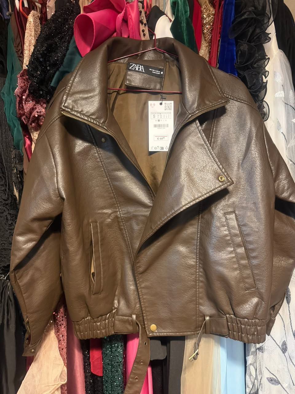 Brown faux-leather jacket, S and L