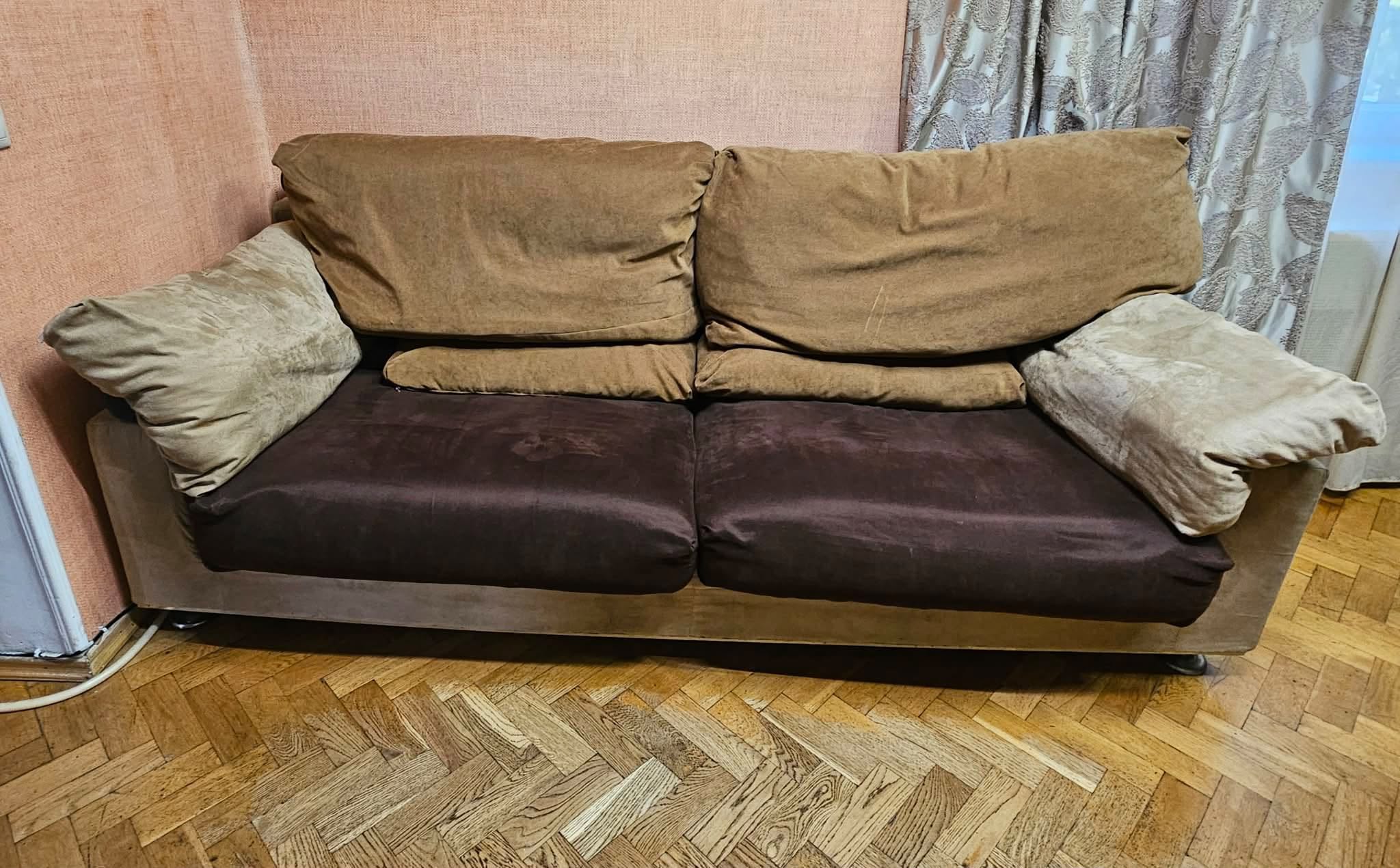 Restored brown velour sofa