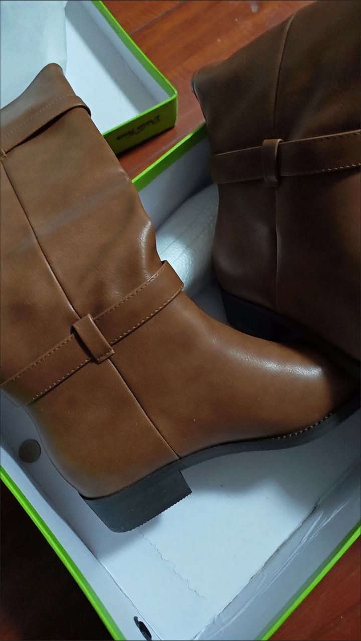 Brown buckle boots can be pre-ordered in 2 weeks
