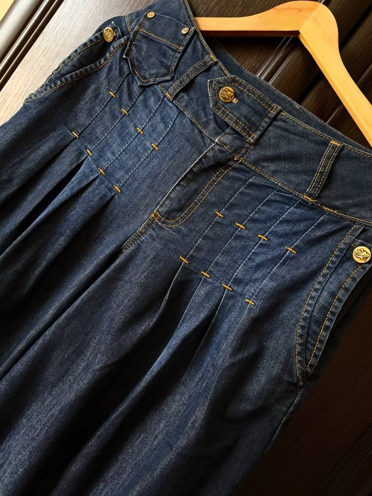 Geniş model dəbli denim yubka-şalvar