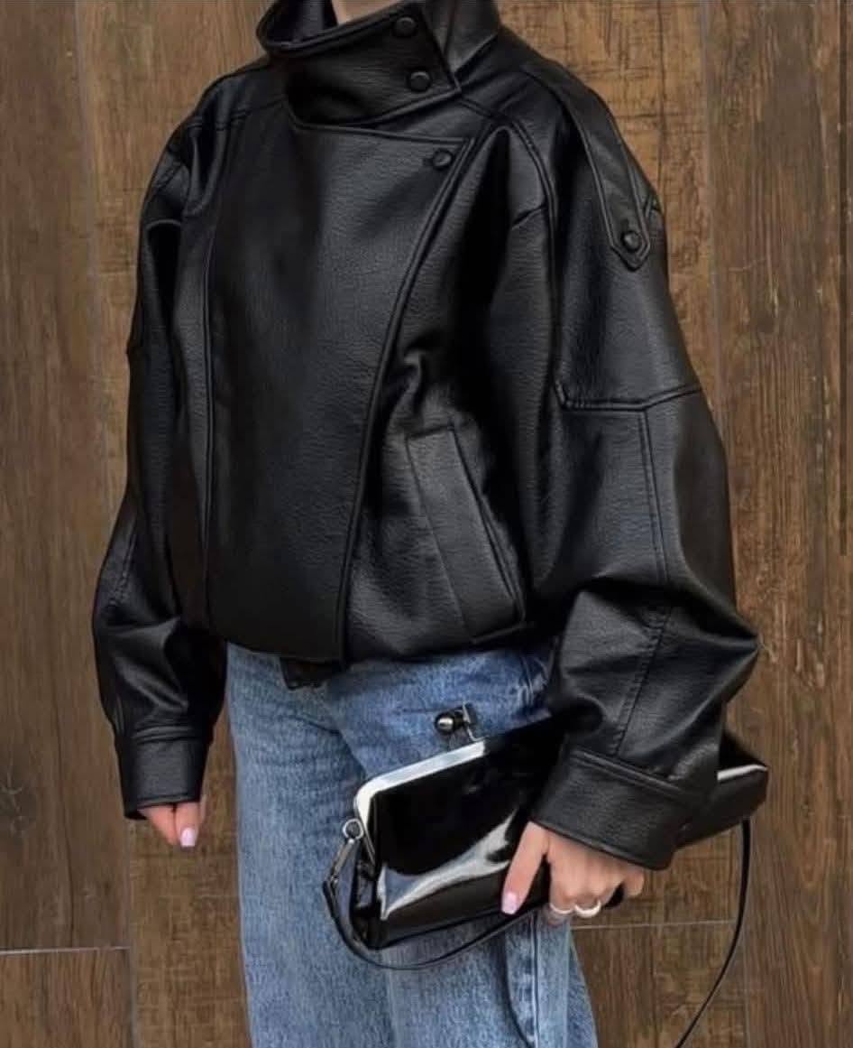 New black oversized leather jacket