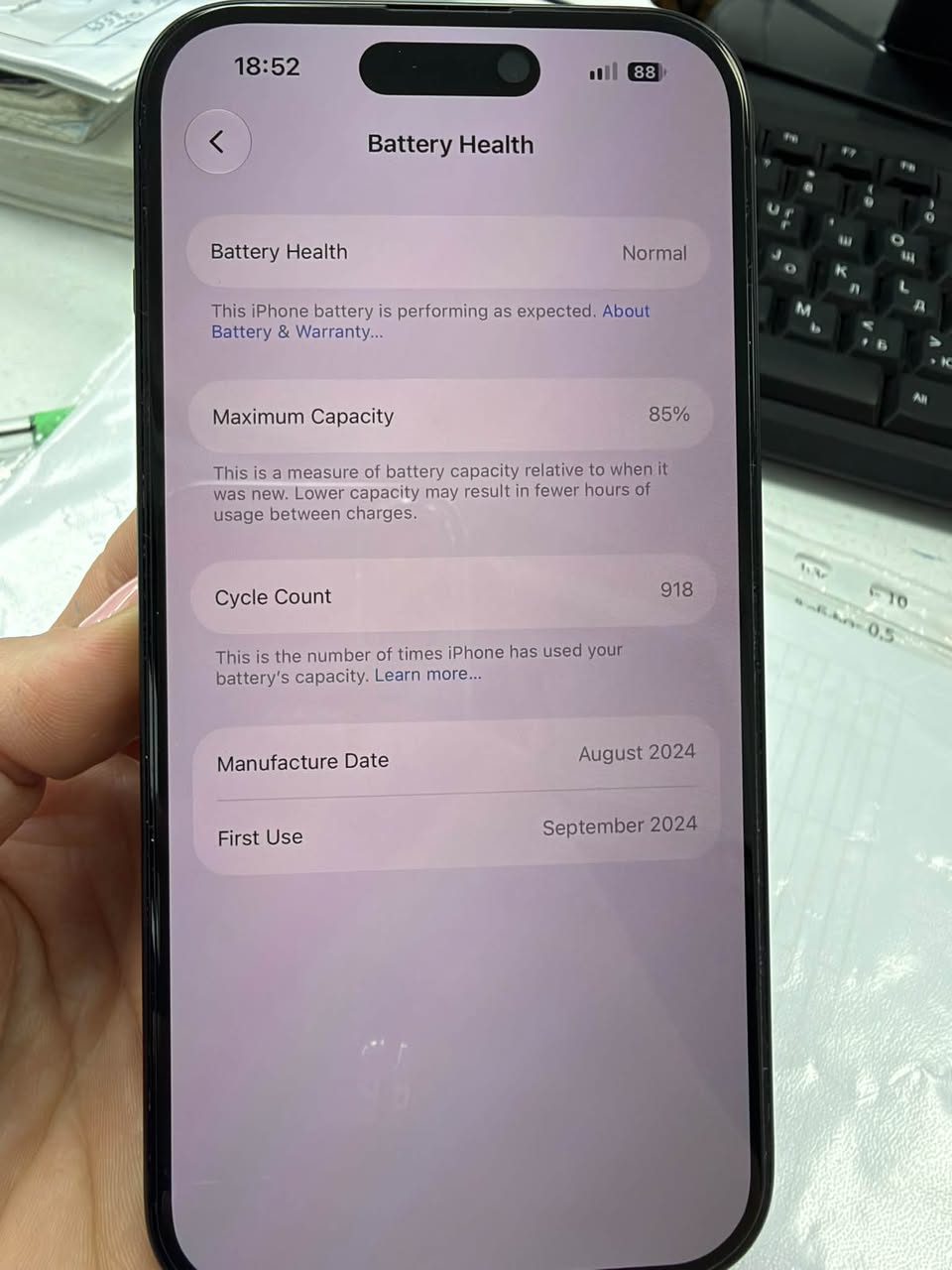 iPhone 15 128GB, 85% battery