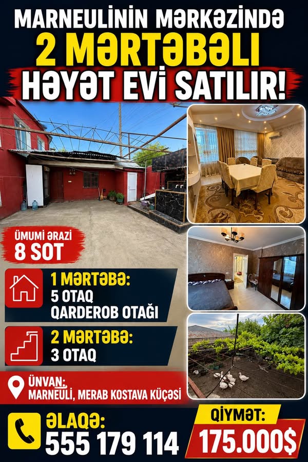 5 otaqlı mənzil satılır, Marneuli — $175,000