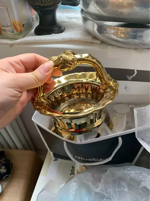 Polished pots, pans, dishes