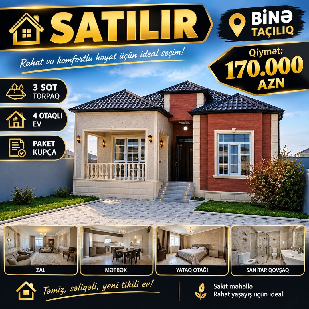 4 otaqlı ev satılır, 3 sot torpaq