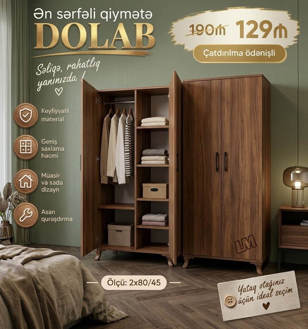 İki qapılı laminat dolab 2x80x45