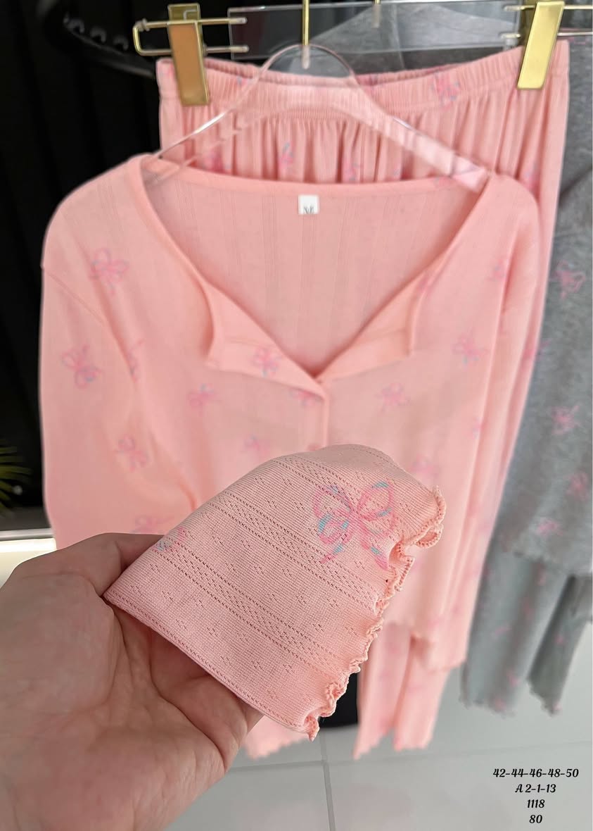 Pink butterfly pyjama set, sizes 42-50
