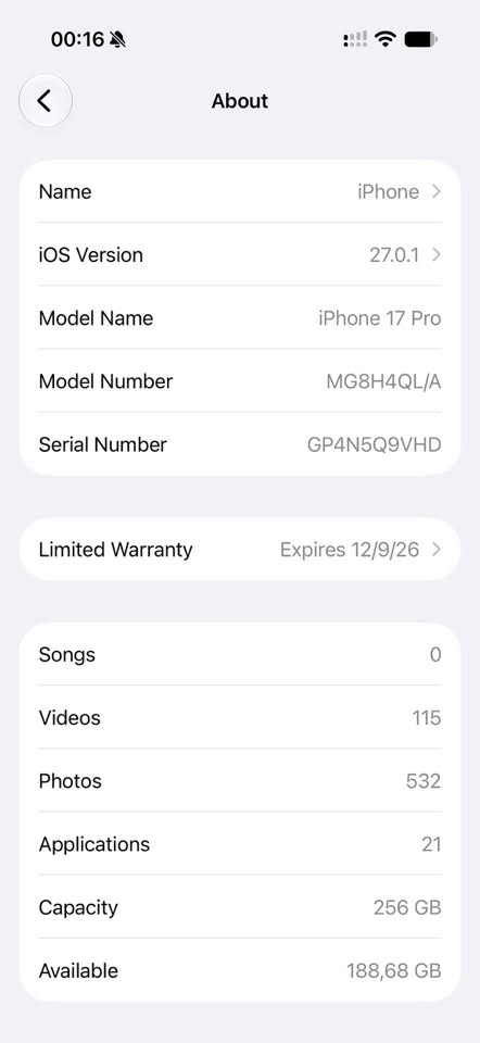 iPhone 17 Pro 256GB, çizik yok