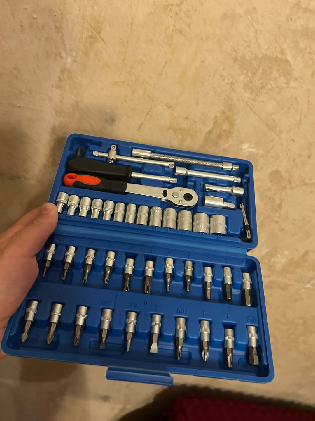 Socket and bit tool set, blue case