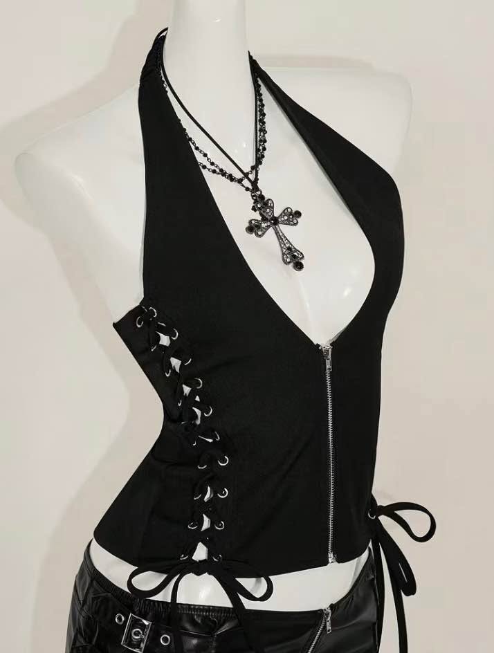 Black halter top, size S, new