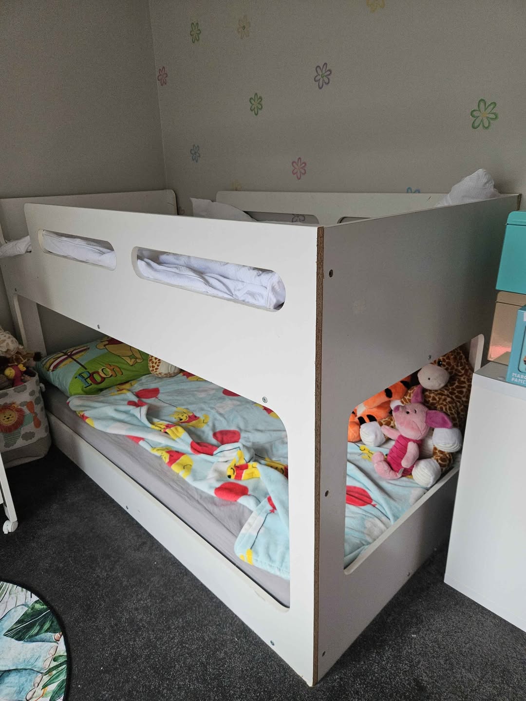 Single bunk bed with wear marks