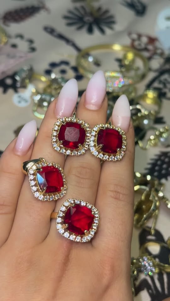 Red stone gold jewelry set on sale