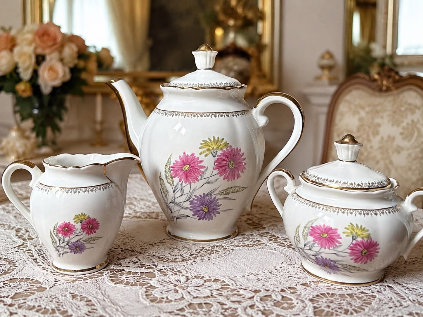 French porcelain 3-piece tea set