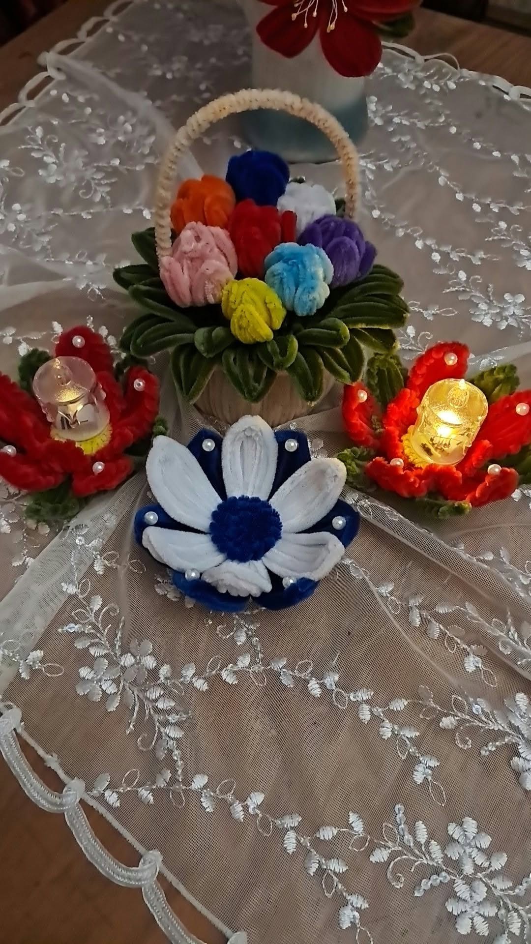 Handmade pipe-cleaner flower decorations