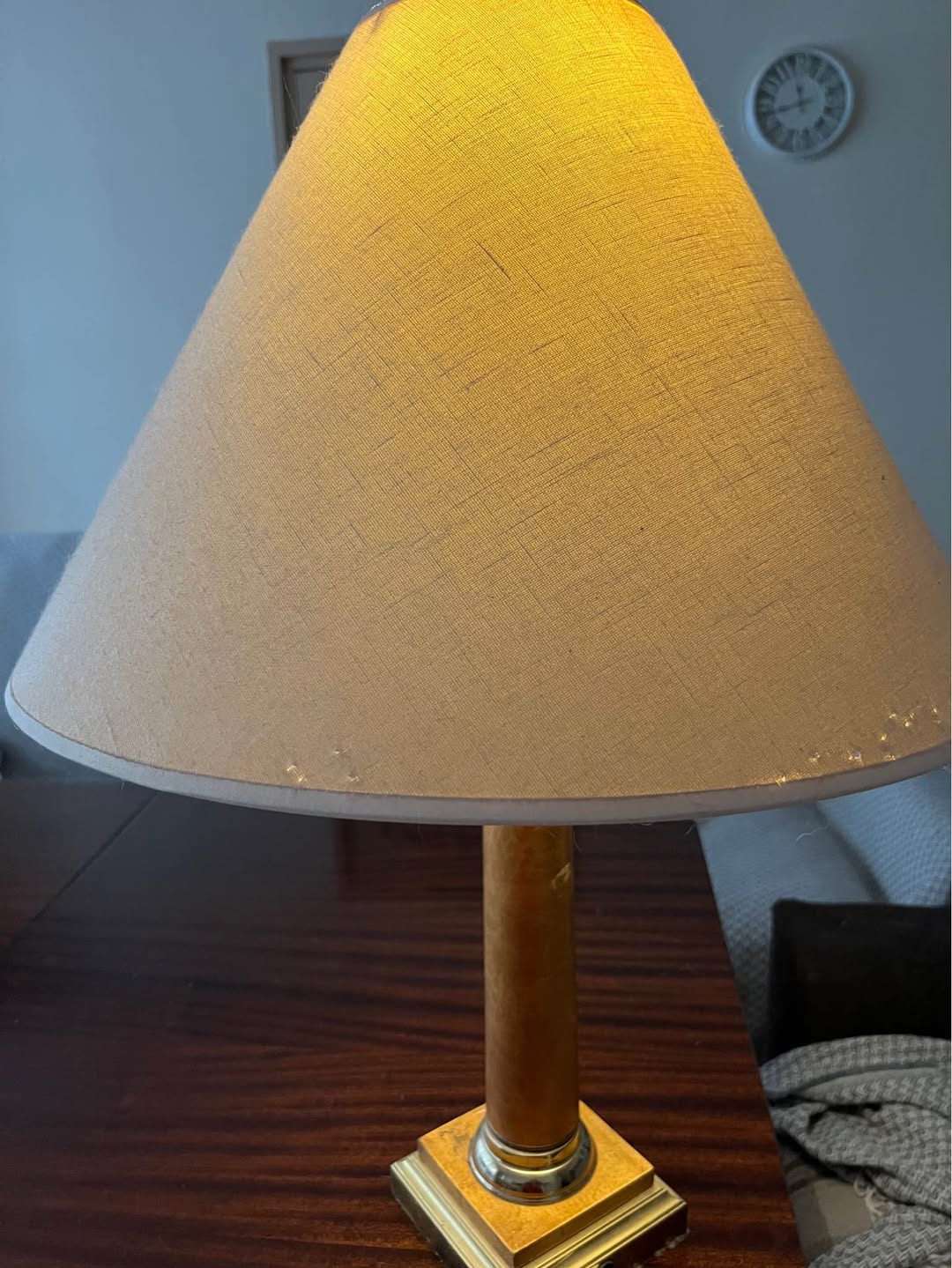 Table lamp with fabric shade, minor damage