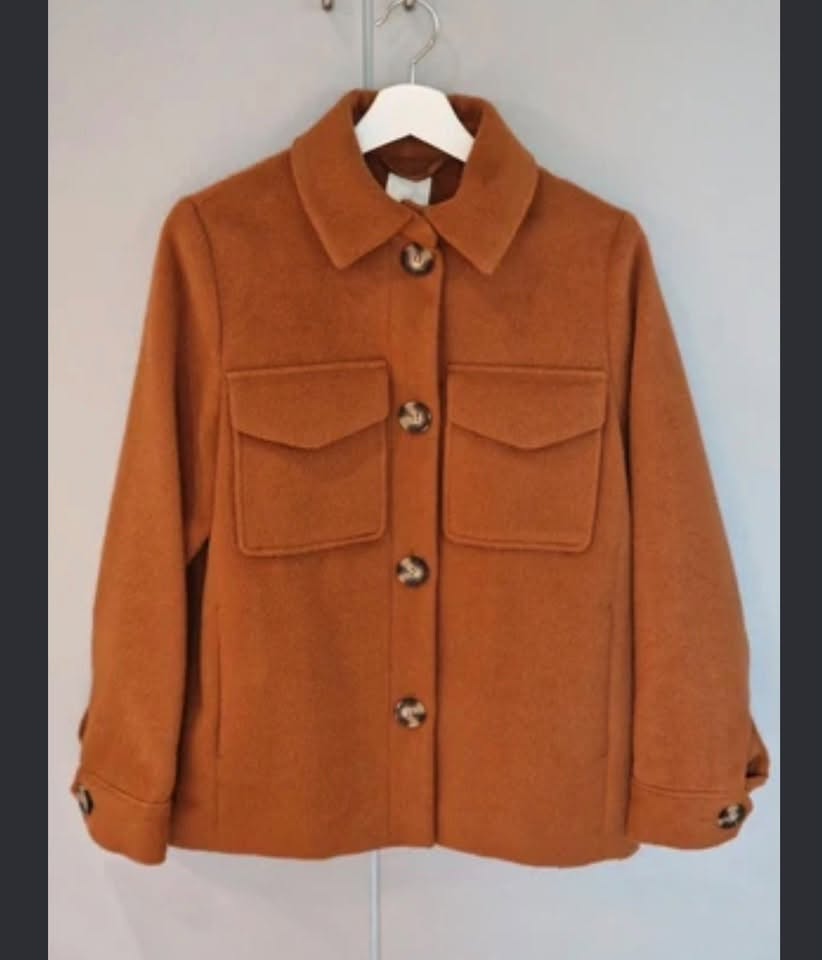 Rust-brown wool overshirt jacket, size M