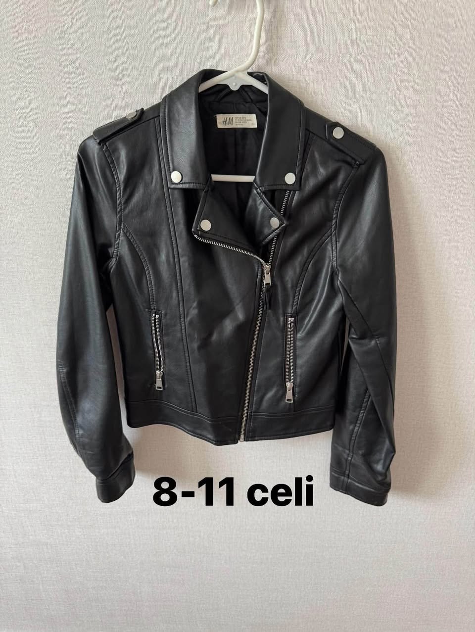 H&M black faux leather jacket, ages 8-11
