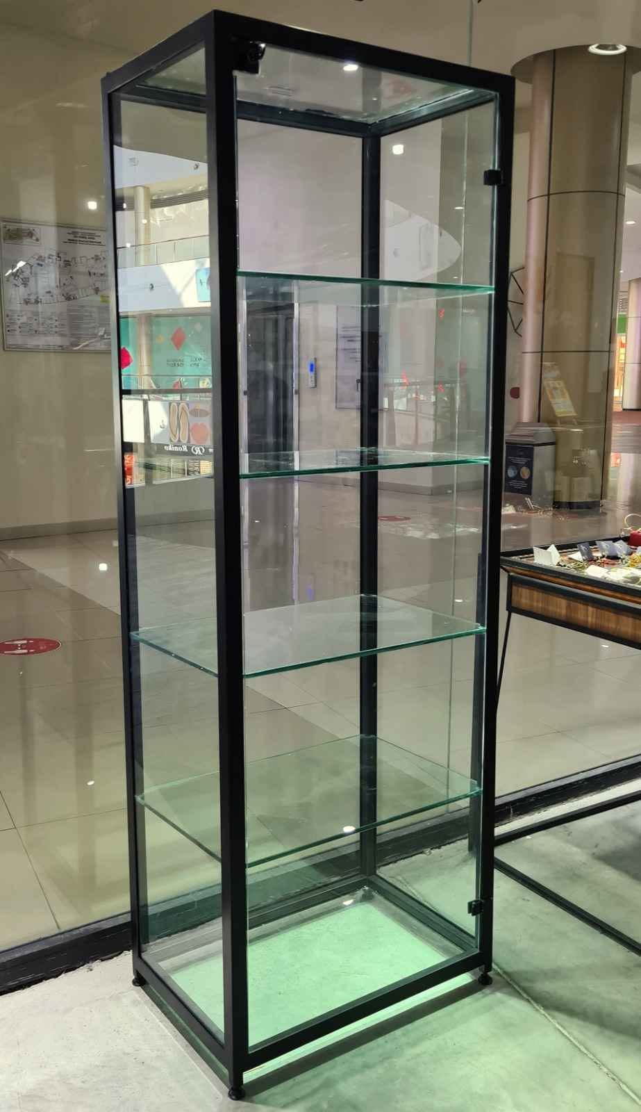 Glass display cabinet, black metal frame