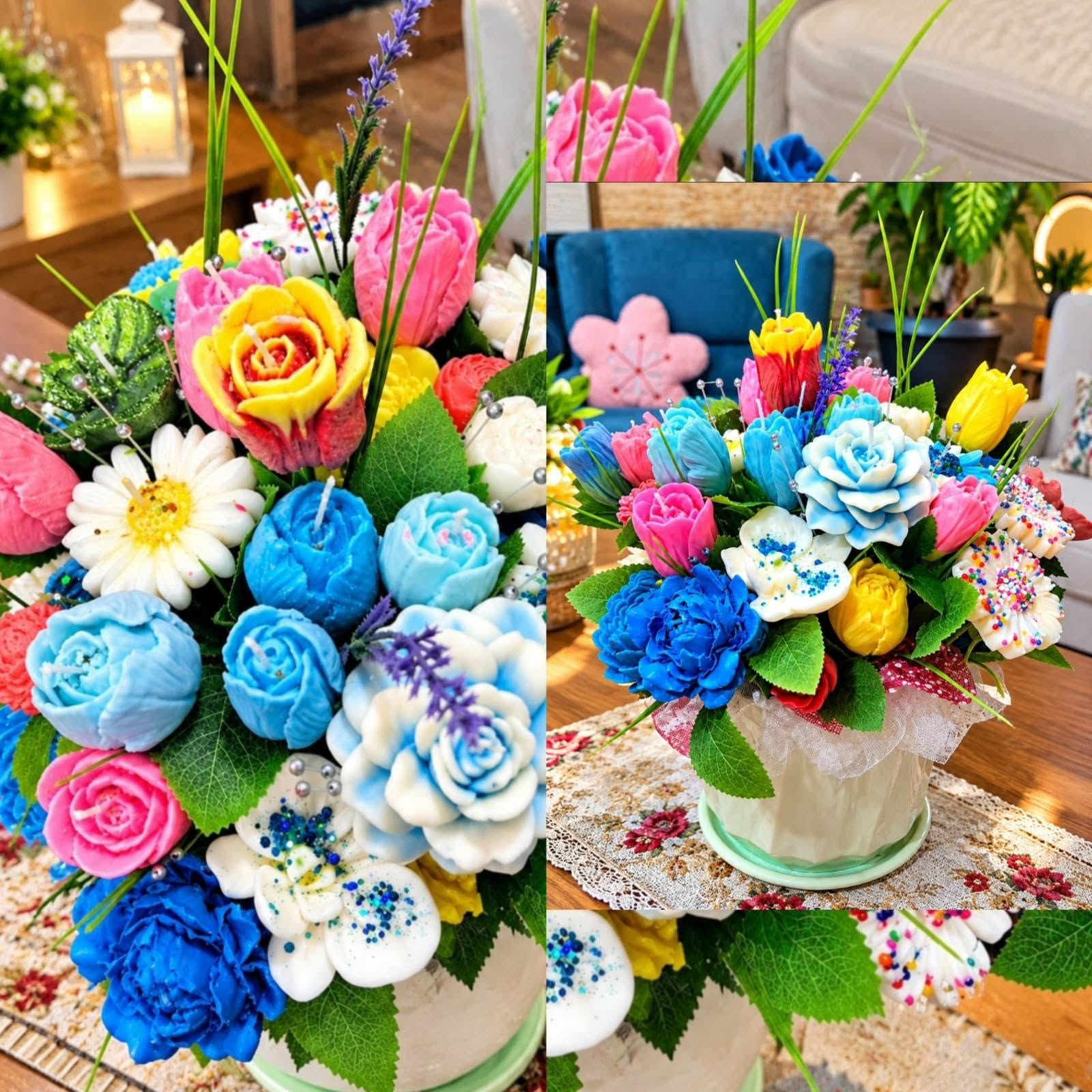 Handmade scented candle flower bouquets