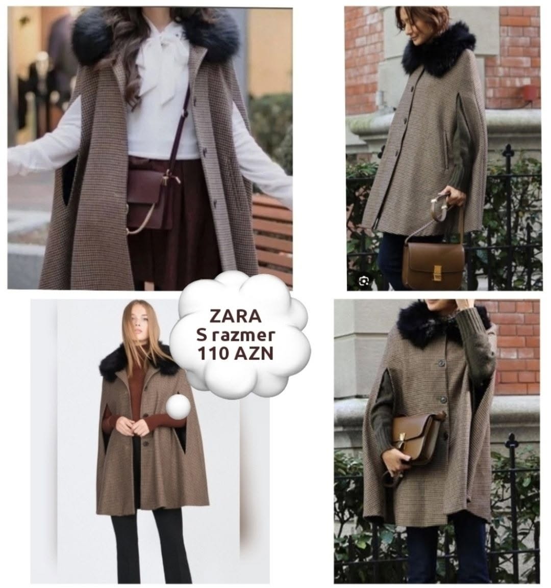 Zara թիկնոց մորթե օձիքով, S