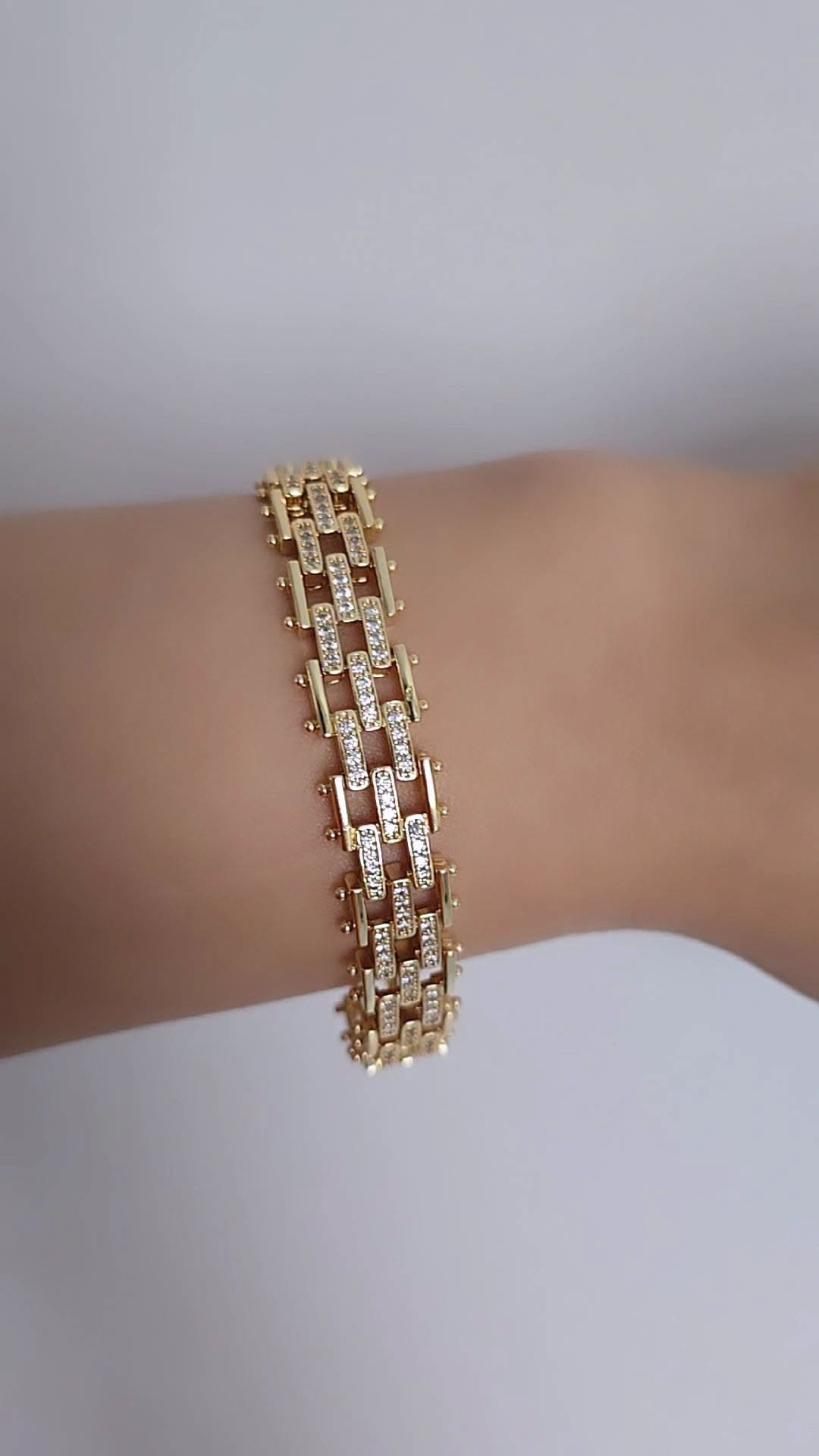 Golden bracelet with crystals