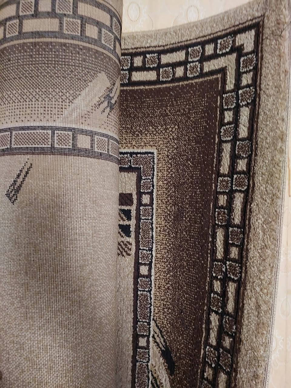 Beige patterned carpet runner