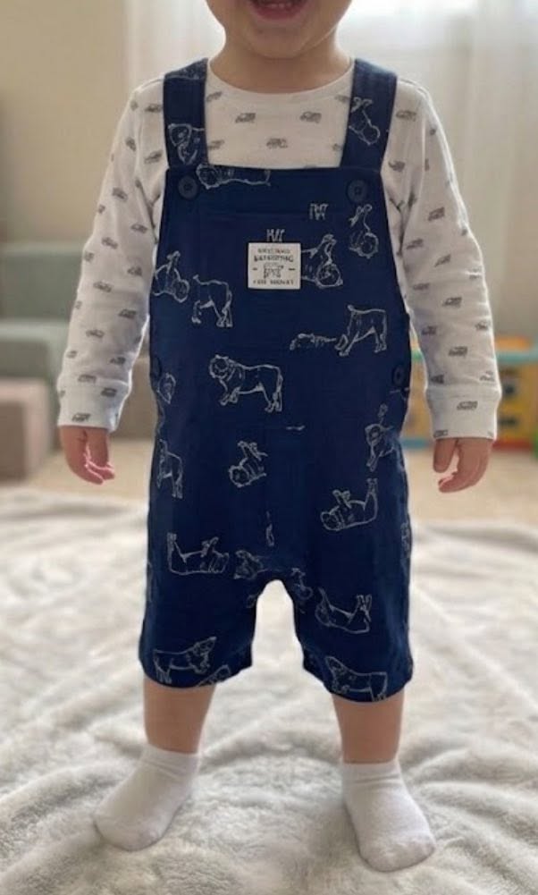 Toddler blue overalls, about 2 years
