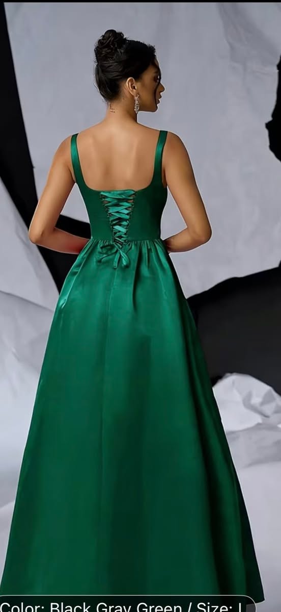 Green satin evening dress, size L