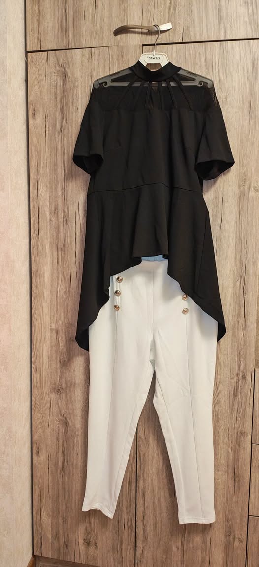 Black top and white trousers set, 2XL